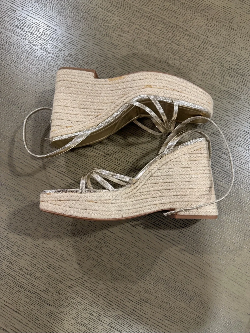 Zara Gold Metallic Espadrille Wedge Sandals with Ankle Strap